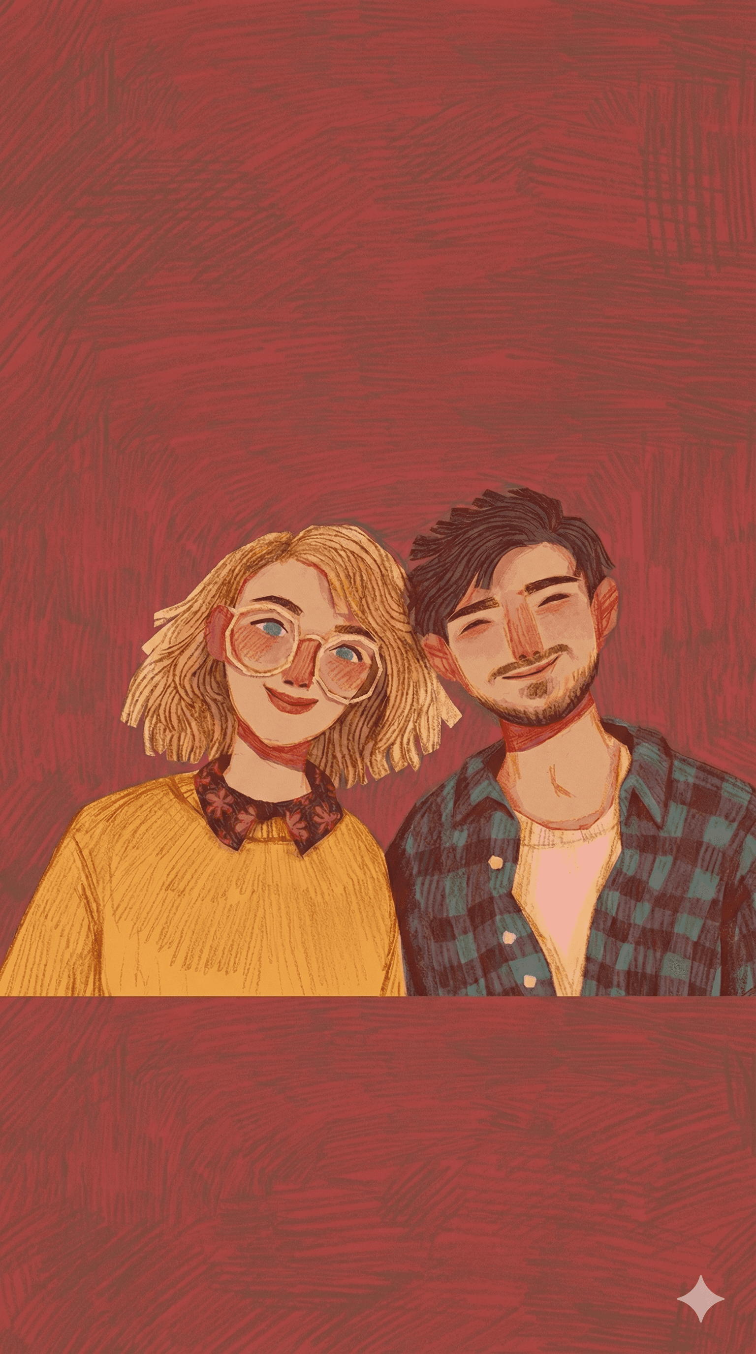 Contemporary couple illustration on warm textured background